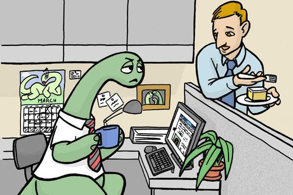 Dinosaur working in office