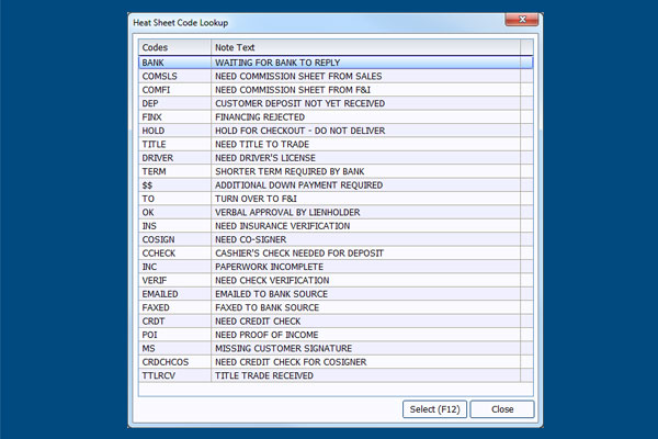 Heat Sheet Code