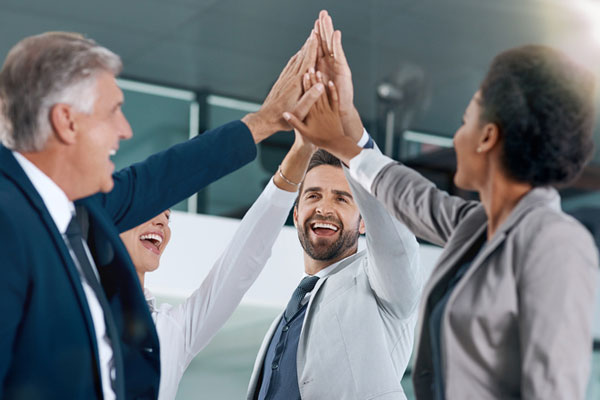 Group high-fiving