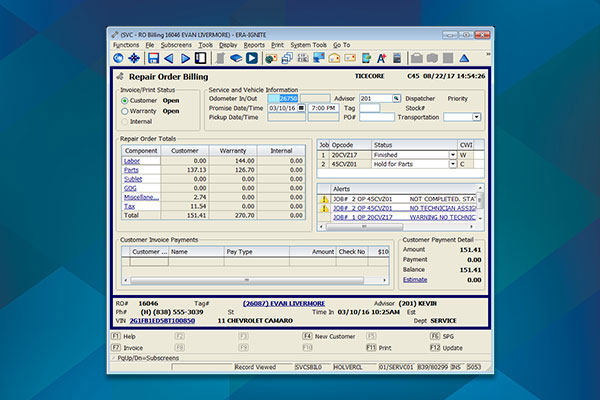 Repair Order Billing screenshot