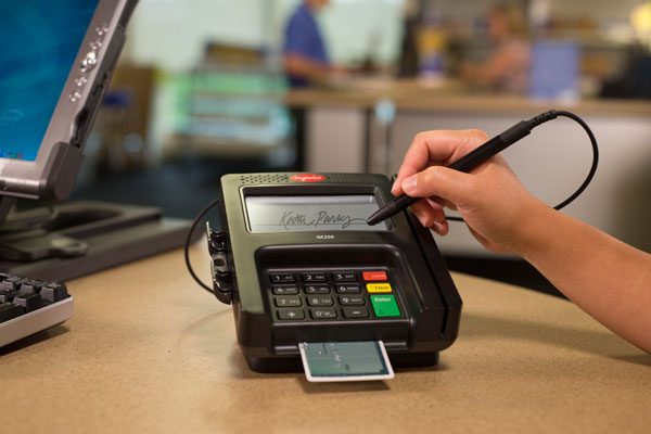 Customer signing at terminal