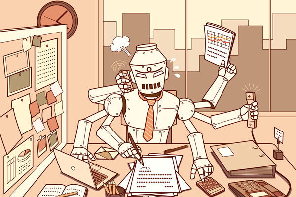 Robot working at desk