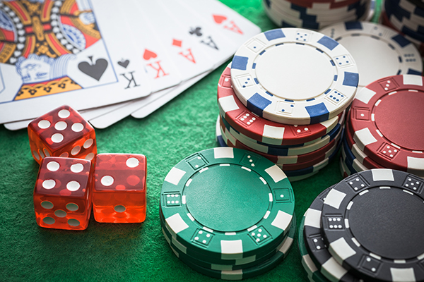 Casino table with dice and cards