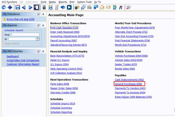 Accounting main page screenshot