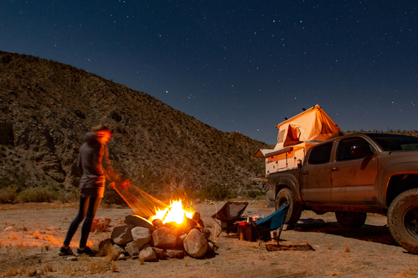 Woman camping in the desert