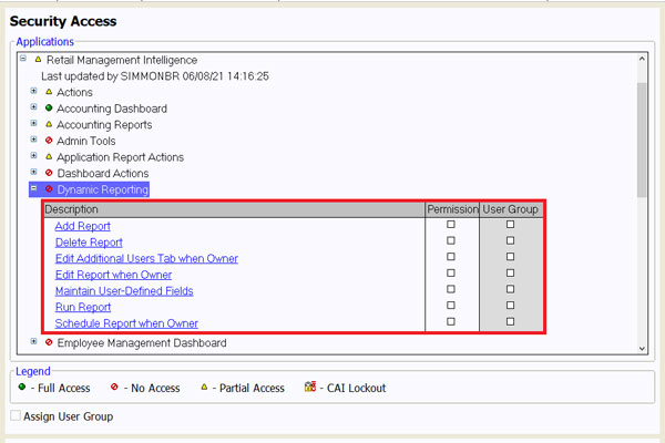 Security Access Dynamic Reporting screenshot