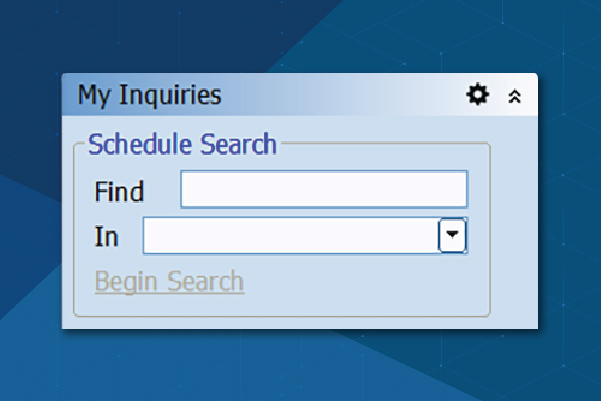 My Inquiries screen is used to search for specific information in the Accounting application.
