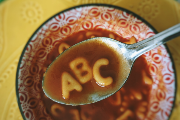 Alphabet Soup with a spoon that has ABC in it