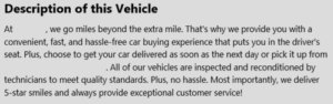 Description of a dealership instead of a vehicle